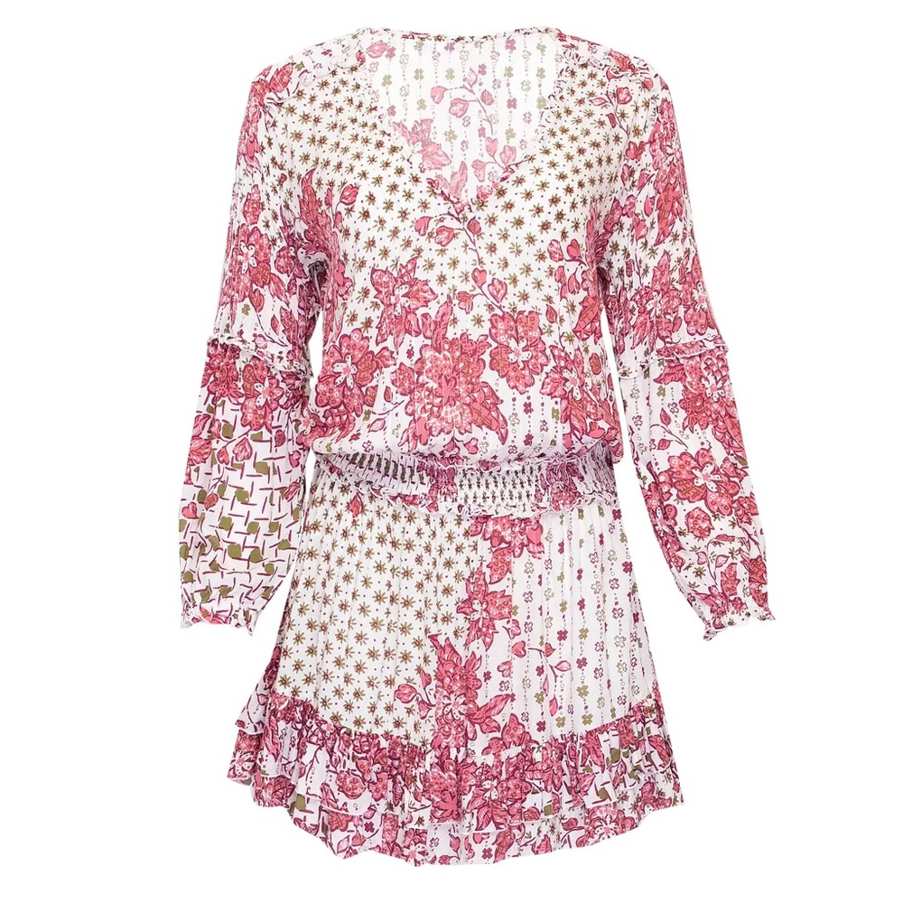 Poupette St. Barth Ilona Long Sleeve Mini Dress SMALL in Pink Edelweiss Floral